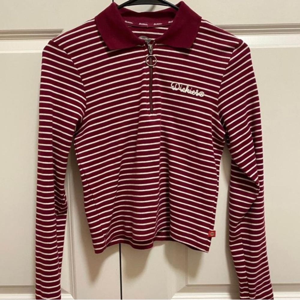 Dickies women’s long sleeve ribbed zip up polo shirt
